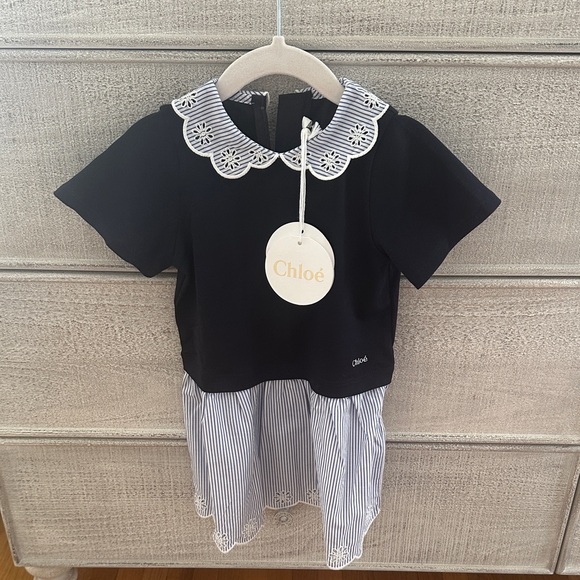 Chloe Black and White Striped Kids Dress